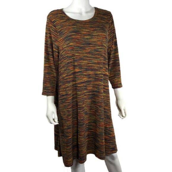 Song N Spirit Waffle Knit Ribbed 3/4 Sleeve Swing Dress - Picture 1 of 11